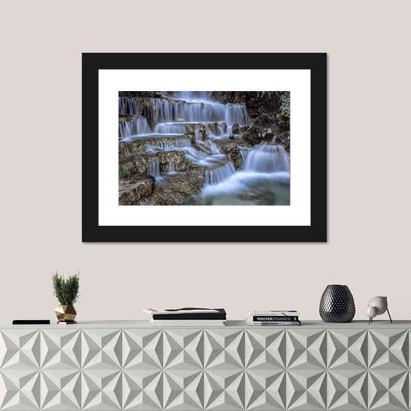 Waterfall In Park Canvas Wall Art-1 Piece-Framed Print-20" x 16"-Tiaracle