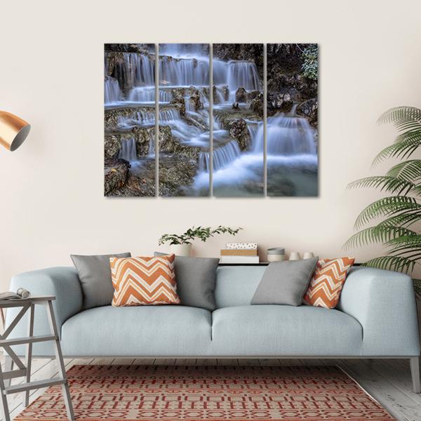 Waterfall In Park Canvas Wall Art-4 Horizontal-Gallery Wrap-34" x 24"-Tiaracle