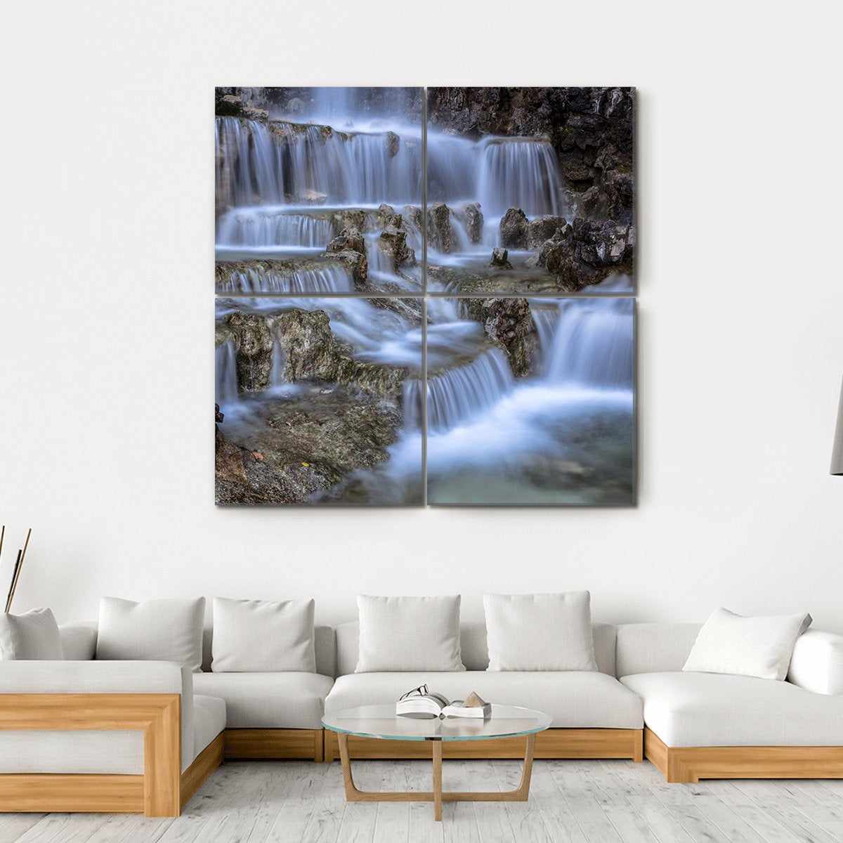 Waterfall In Park Canvas Wall Art-4 Square-Gallery Wrap-17" x 17"-Tiaracle