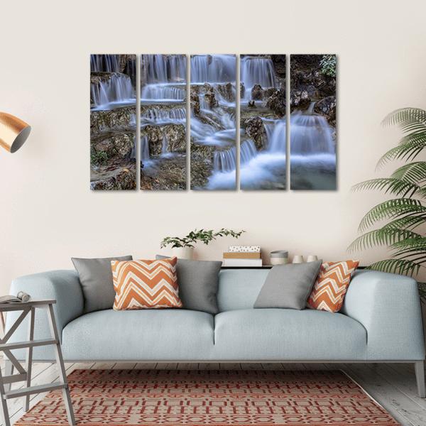 Waterfall In Park Canvas Wall Art-5 Horizontal-Gallery Wrap-22" x 12"-Tiaracle