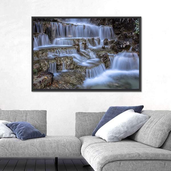 Waterfall In Park Canvas Wall Art-5 Horizontal-Gallery Wrap-22" x 12"-Tiaracle