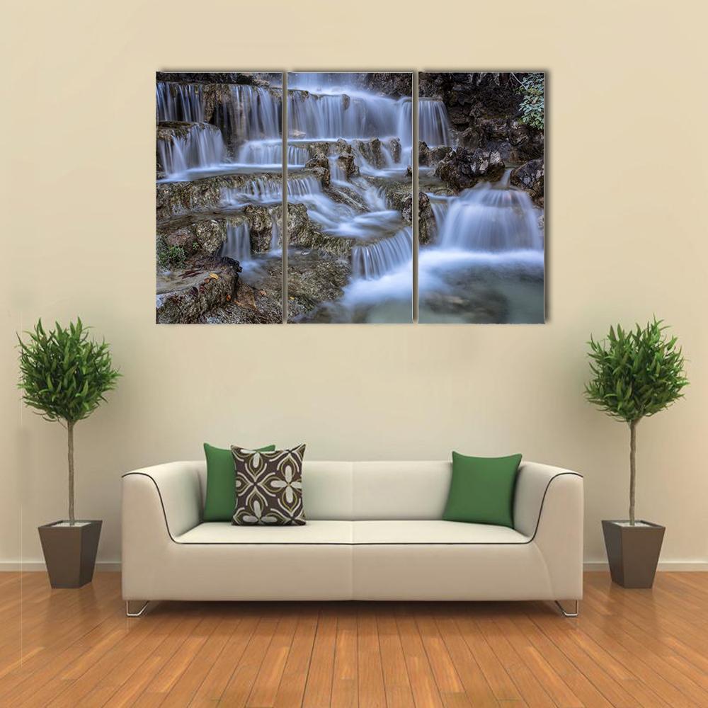 Waterfall In Park Canvas Wall Art-3 Horizontal-Gallery Wrap-37" x 24"-Tiaracle