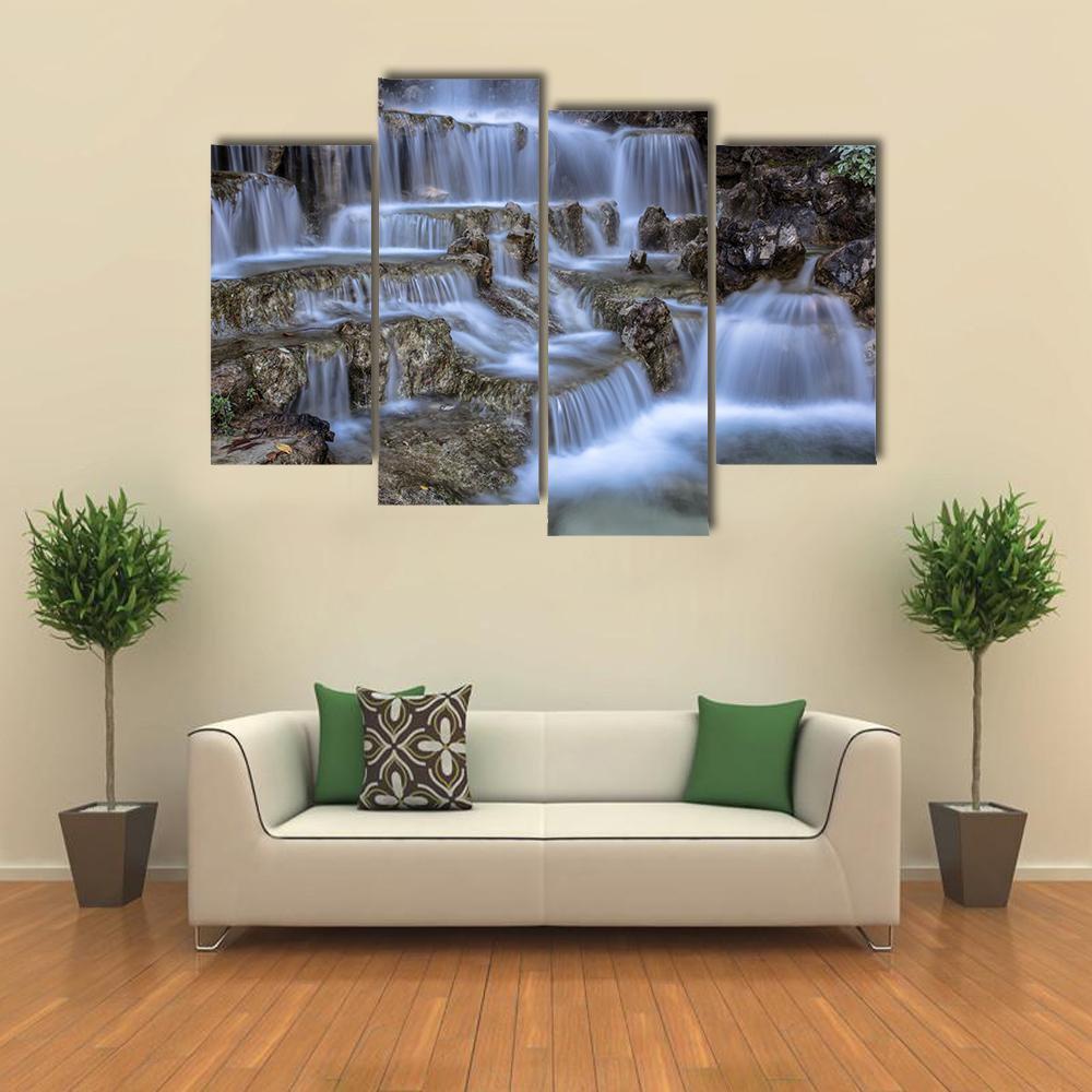 Waterfall In Park Canvas Wall Art-4 Pop-Gallery Wrap-50" x 32"-Tiaracle