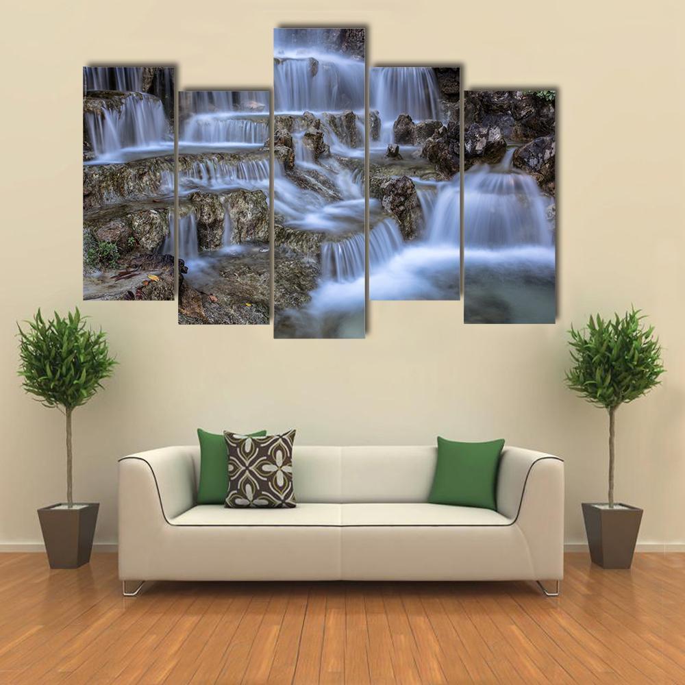 Waterfall In Park Canvas Wall Art-5 Pop-Gallery Wrap-47" x 32"-Tiaracle