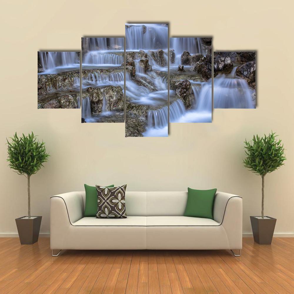Waterfall In Park Canvas Wall Art-5 Star-Gallery Wrap-62" x 32"-Tiaracle
