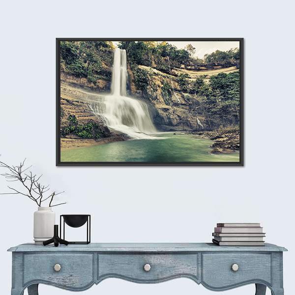 Waterfall In Philippines Canvas Wall Art-1 Piece-Floating Frame-24" x 16"-Tiaracle