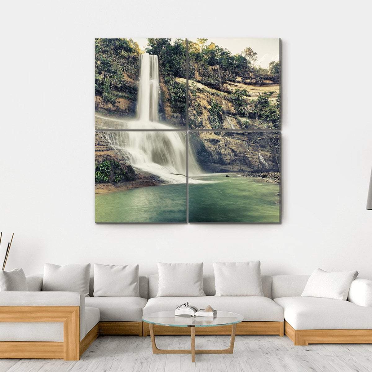 Waterfall In Philippines Canvas Wall Art-4 Square-Gallery Wrap-17" x 17"-Tiaracle