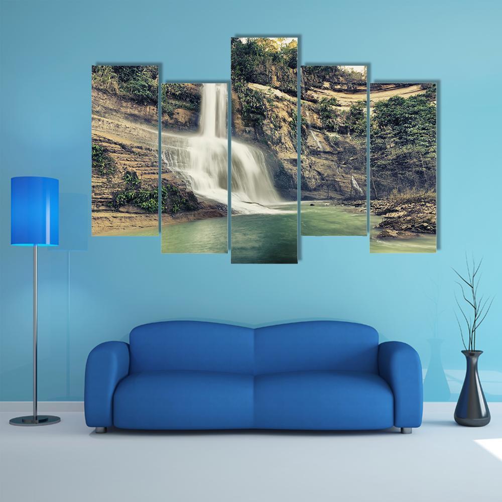 Waterfall In Philippines Canvas Wall Art-5 Pop-Gallery Wrap-47" x 32"-Tiaracle
