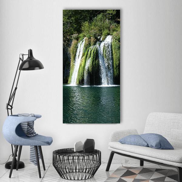Waterfall In Plittvice Lake Croatia Vertical Canvas Wall Art-1 Vertical-Gallery Wrap-12" x 24"-Tiaracle