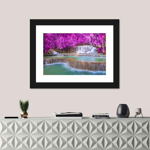 Waterfall In Rain Forest Canvas Wall Art-1 Piece-Framed Print-20" x 16"-Tiaracle