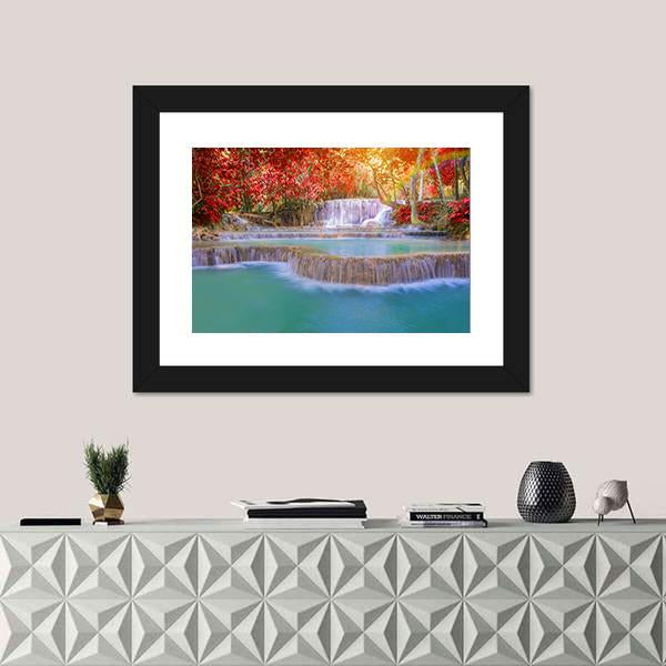 Waterfall In Rain Forest Canvas Wall Art-1 Piece-Framed Print-20" x 16"-Tiaracle