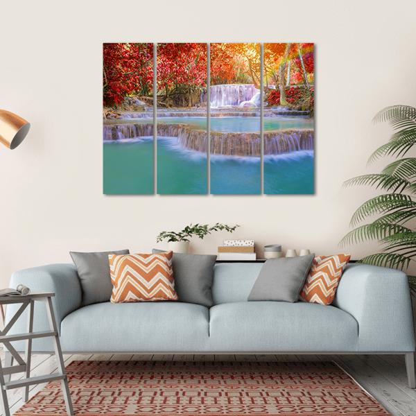 Waterfall In Rain Forest Canvas Wall Art-4 Horizontal-Gallery Wrap-34" x 24"-Tiaracle