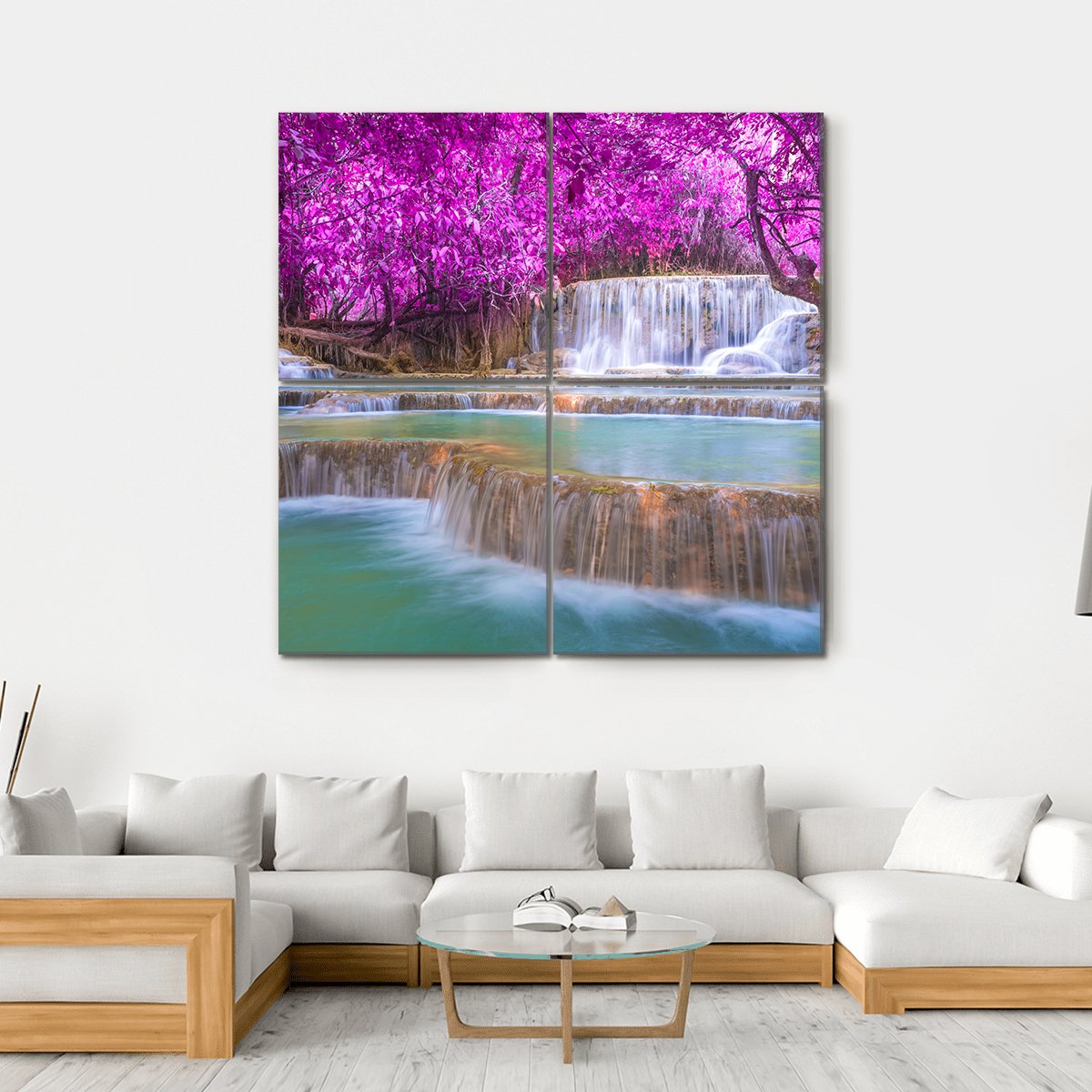 Waterfall In Rain Forest Canvas Wall Art-4 Square-Gallery Wrap-17" x 17"-Tiaracle