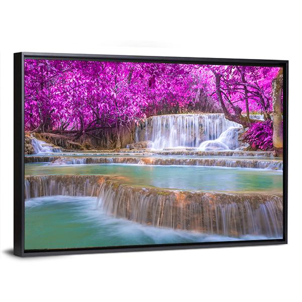 Waterfall In Rain Forest Canvas Wall Art-3 Horizontal-Gallery Wrap-25" x 16"-Tiaracle
