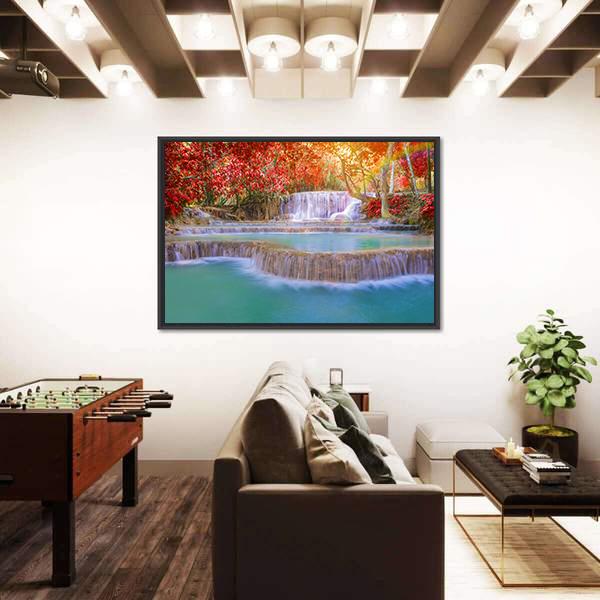 Waterfall In Rain Forest Canvas Wall Art-3 Horizontal-Gallery Wrap-25" x 16"-Tiaracle