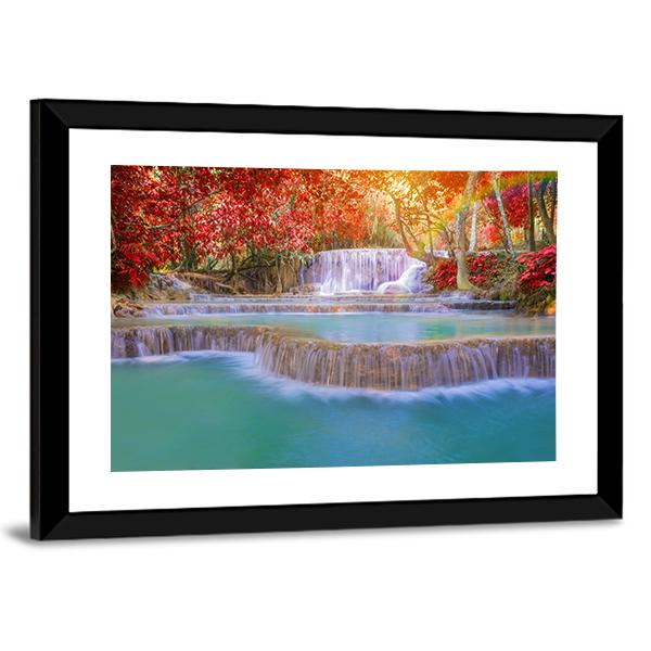 Waterfall In Rain Forest Canvas Wall Art-5 Horizontal-Gallery Wrap-22" x 12"-Tiaracle