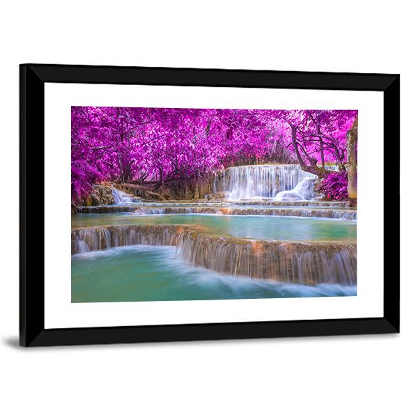 Waterfall In Rain Forest Canvas Wall Art-3 Horizontal-Gallery Wrap-25" x 16"-Tiaracle