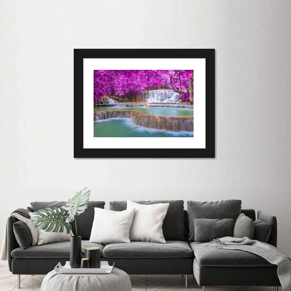 Waterfall In Rain Forest Canvas Wall Art-3 Horizontal-Gallery Wrap-25" x 16"-Tiaracle