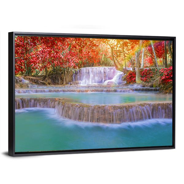 Waterfall In Rain Forest Canvas Wall Art-5 Horizontal-Gallery Wrap-22" x 12"-Tiaracle