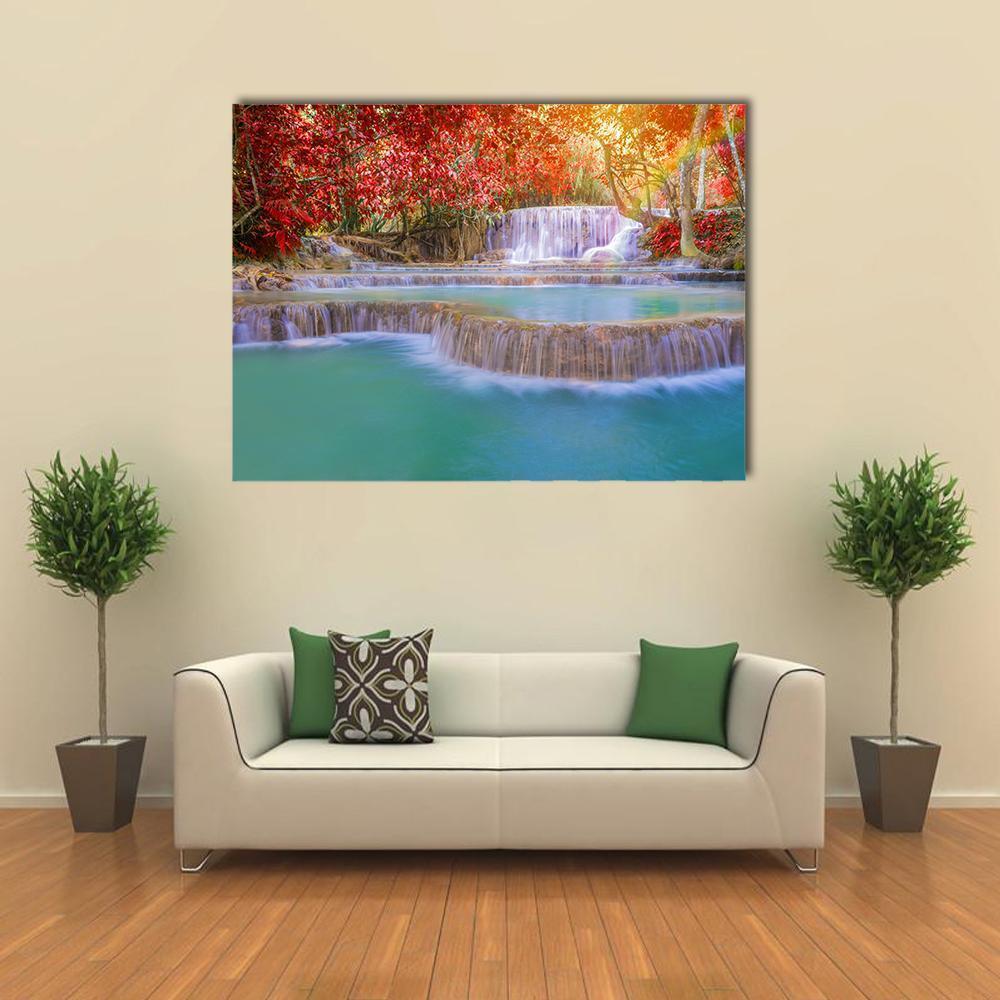 Waterfall In Rain Forest Canvas Wall Art-1 Piece-Gallery Wrap-48" x 32"-Tiaracle