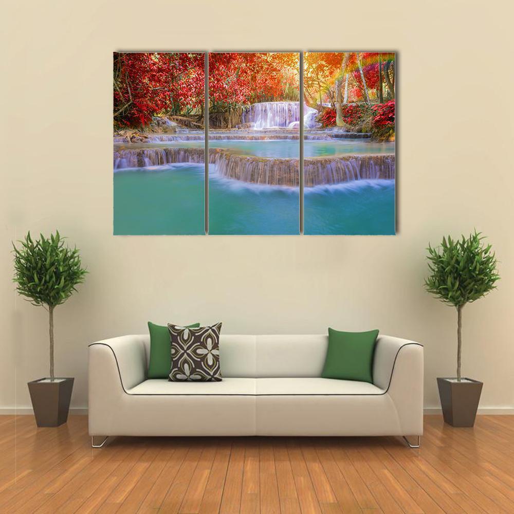 Waterfall In Rain Forest Canvas Wall Art-3 Horizontal-Gallery Wrap-37" x 24"-Tiaracle