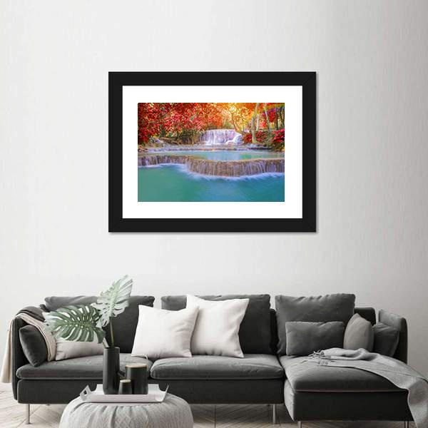 Waterfall In Rain Forest Panoramic Canvas Wall Art-1 Piece-36" x 12"-Tiaracle
