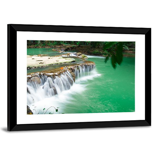 Waterfall In Rain Jungle Forest Canvas Wall Art-3 Horizontal-Gallery Wrap-25" x 16"-Tiaracle