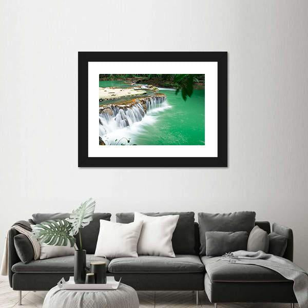 Waterfall In Rain Jungle Forest Canvas Wall Art-3 Horizontal-Gallery Wrap-25" x 16"-Tiaracle