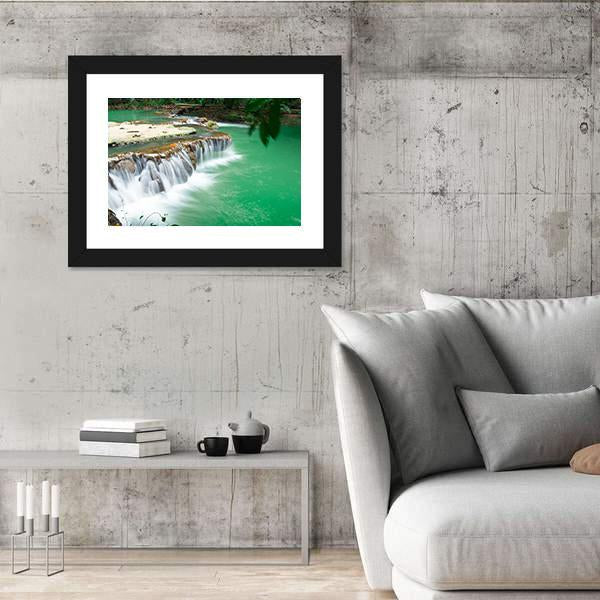 Waterfall In Rain Jungle Forest Canvas Wall Art-3 Horizontal-Gallery Wrap-25" x 16"-Tiaracle