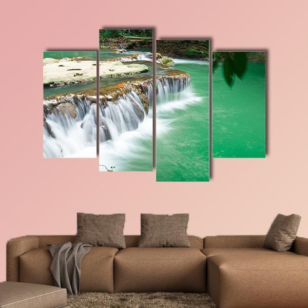 Waterfall In Rain Jungle Forest Canvas Wall Art-4 Pop-Gallery Wrap-50" x 32"-Tiaracle
