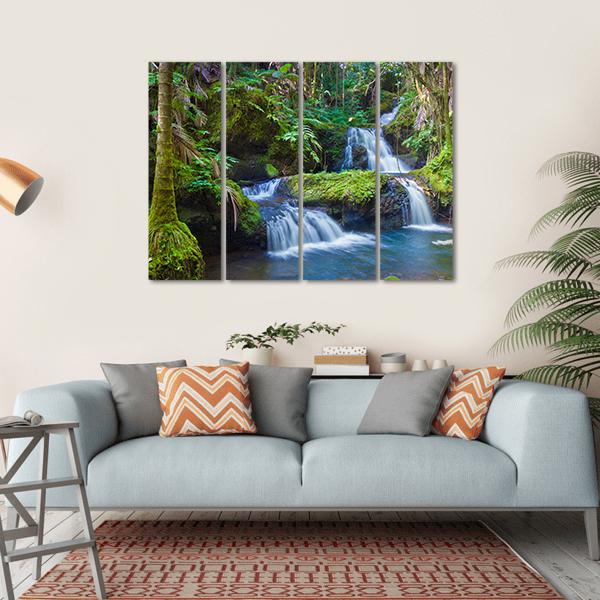 Waterfall In Rainforest Hawaii Canvas Wall Art-4 Horizontal-Gallery Wrap-34" x 24"-Tiaracle