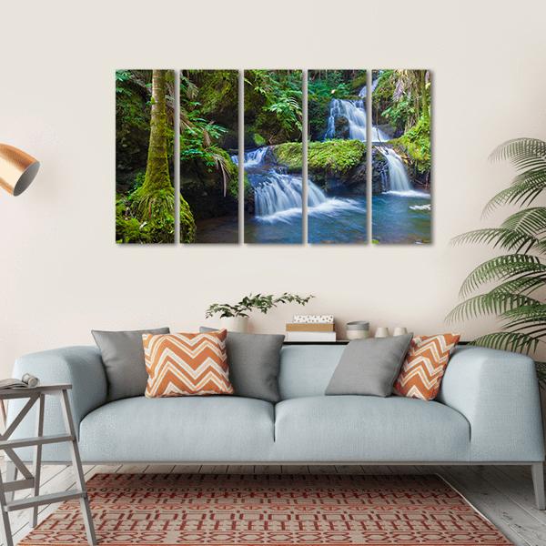 Waterfall In Rainforest Hawaii Canvas Wall Art-5 Horizontal-Gallery Wrap-22" x 12"-Tiaracle