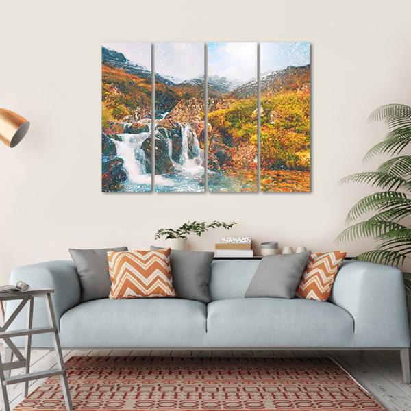 Waterfall in Scotland Canvas Wall Art-4 Horizontal-Gallery Wrap-34" x 24"-Tiaracle