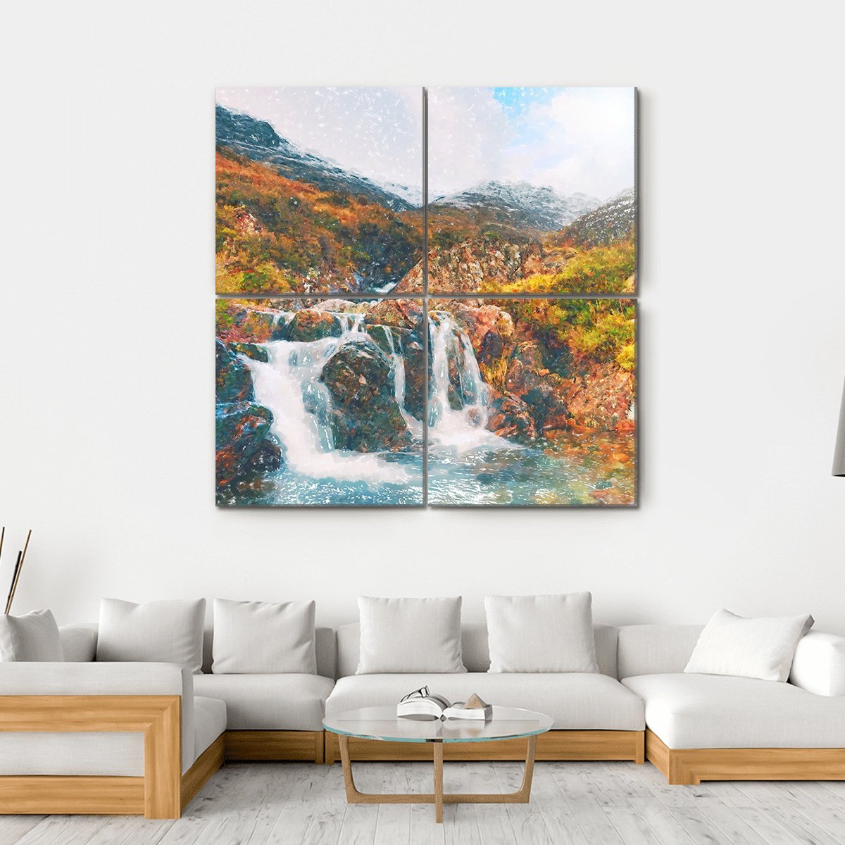 Waterfall in Scotland Canvas Wall Art-4 Square-Gallery Wrap-17" x 17"-Tiaracle
