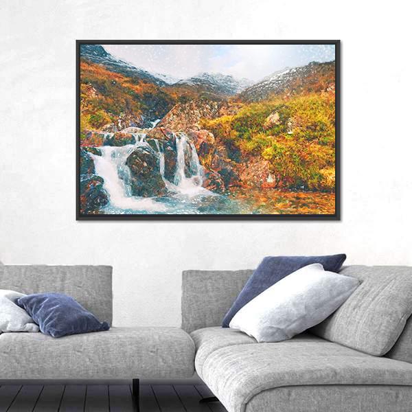 Waterfall in Scotland Canvas Wall Art-3 Horizontal-Gallery Wrap-25" x 16"-Tiaracle
