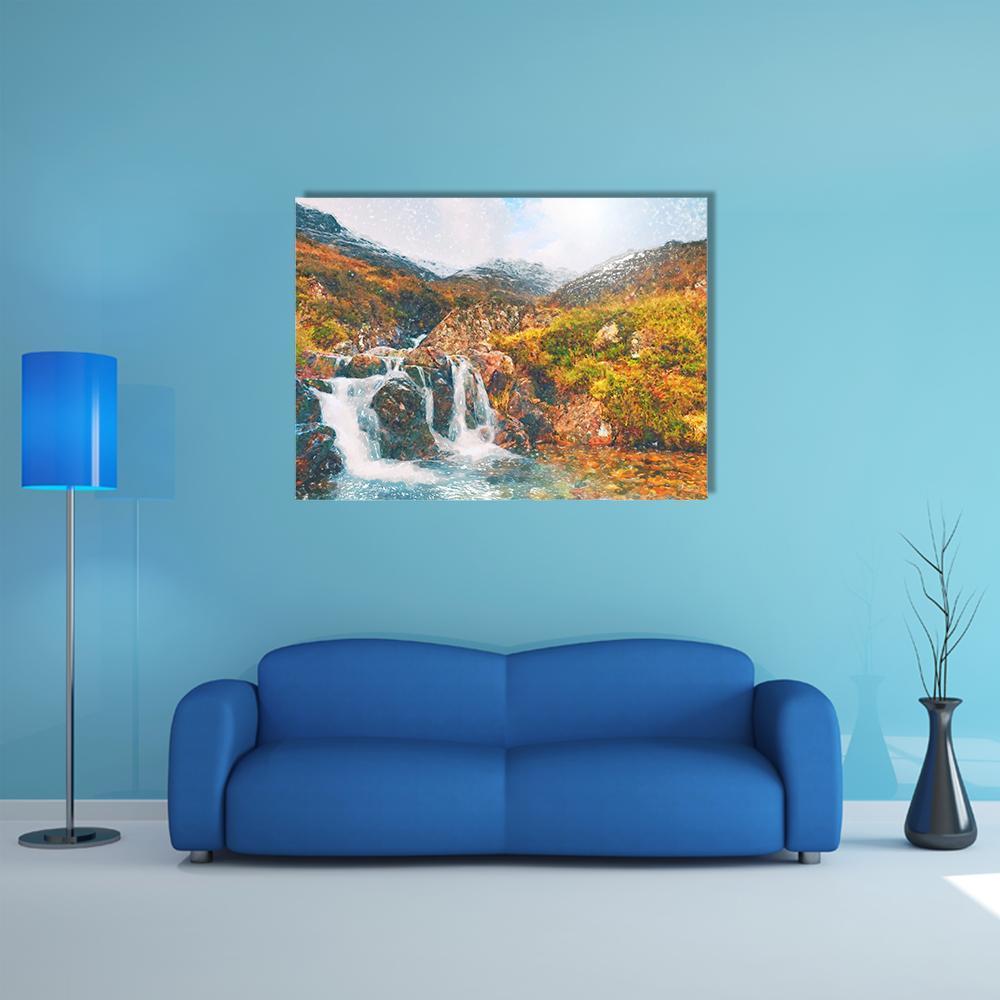 Waterfall in Scotland Canvas Wall Art-1 Piece-Gallery Wrap-48" x 32"-Tiaracle