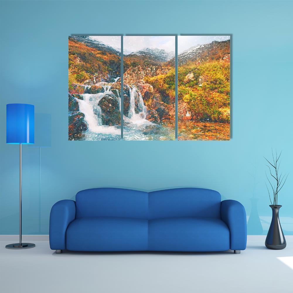 Waterfall in Scotland Canvas Wall Art-3 Horizontal-Gallery Wrap-37" x 24"-Tiaracle