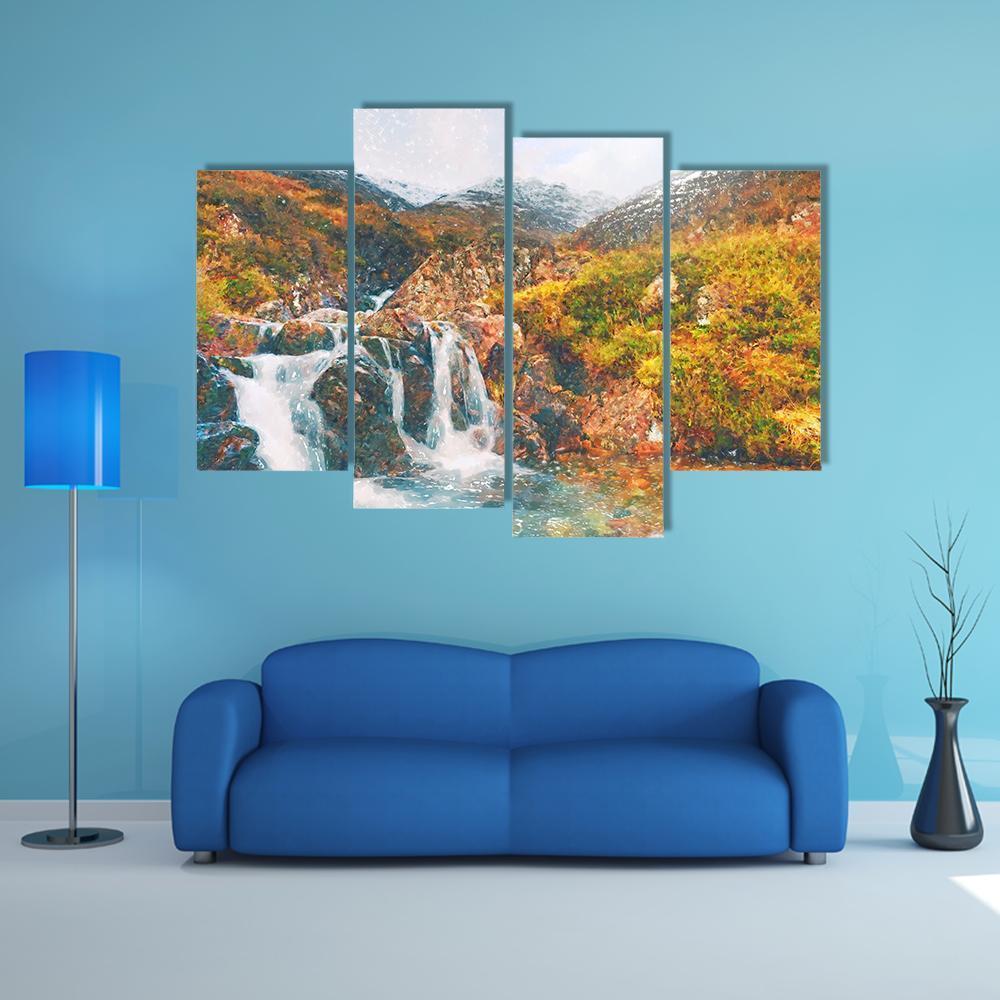 Waterfall in Scotland Canvas Wall Art-4 Pop-Gallery Wrap-50" x 32"-Tiaracle