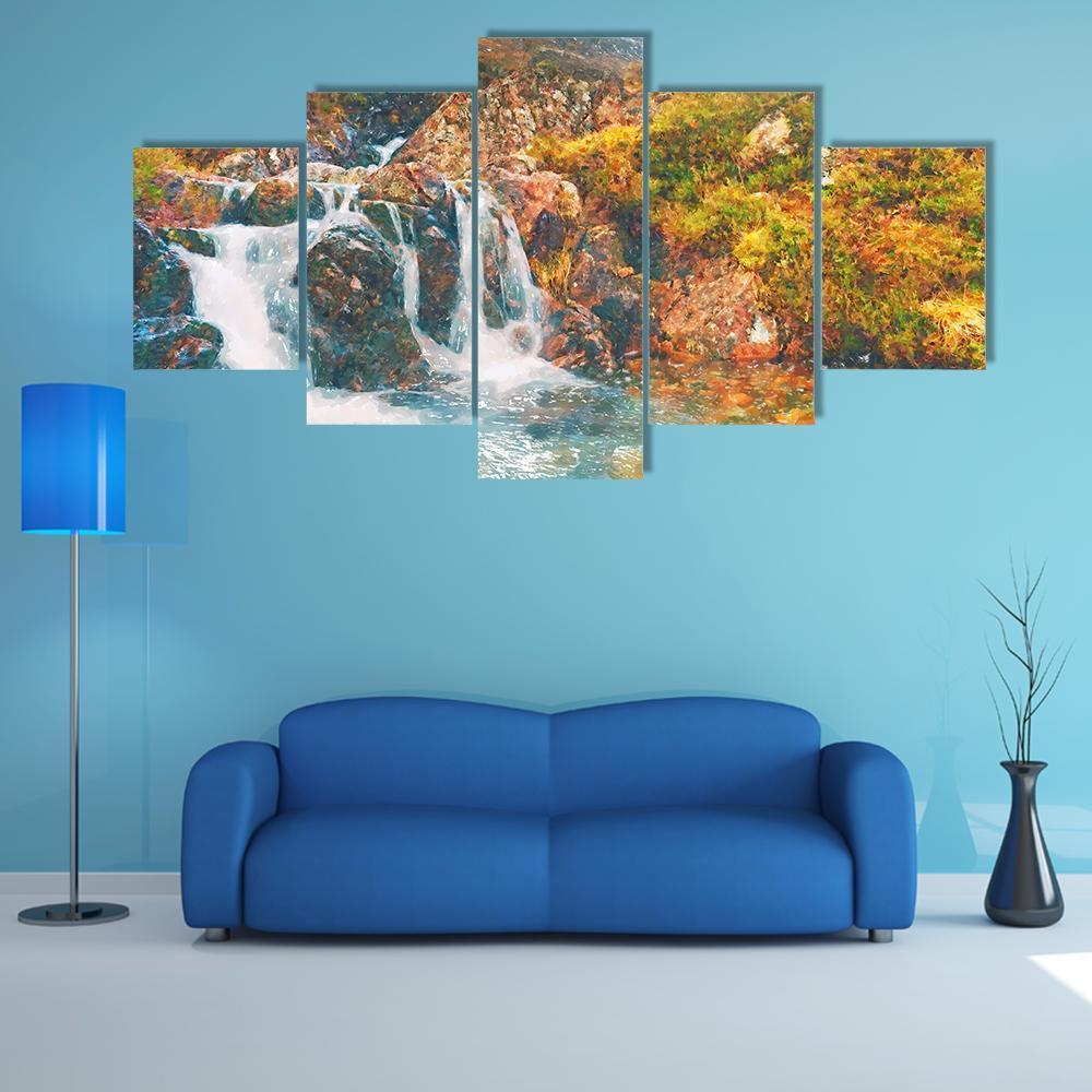 Waterfall in Scotland Canvas Wall Art-5 Star-Gallery Wrap-62" x 32"-Tiaracle