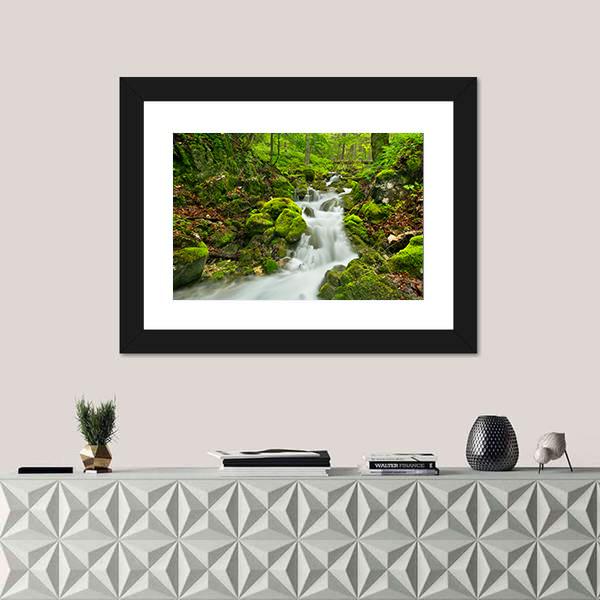 Waterfall In Slovakia Canvas Wall Art-1 Piece-Framed Print-20" x 16"-Tiaracle