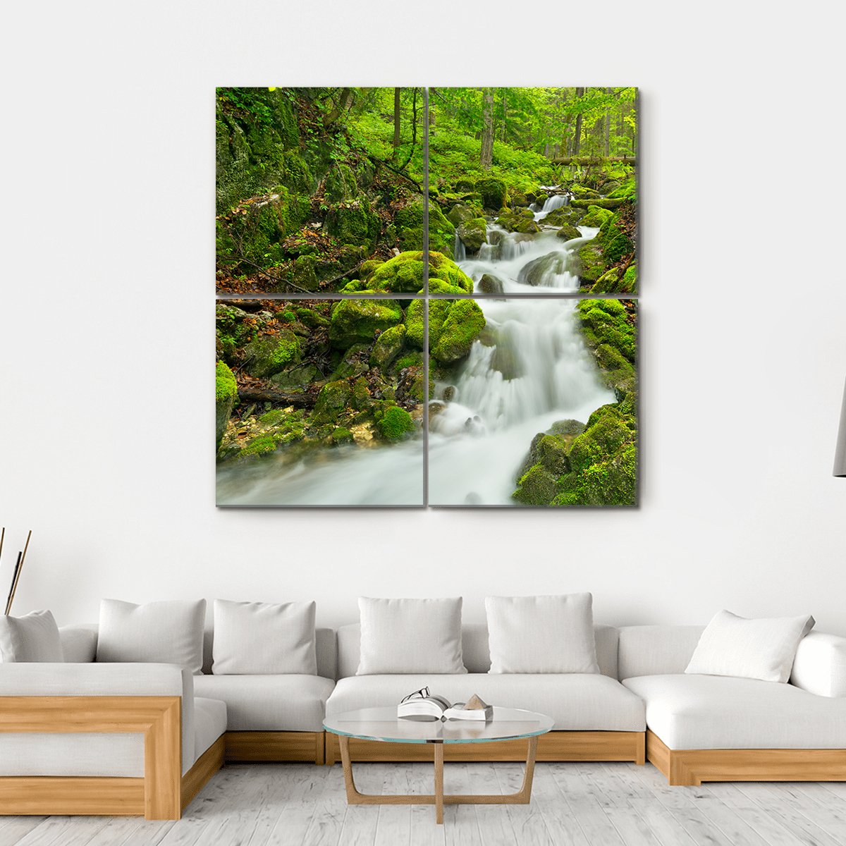Waterfall In Slovakia Canvas Wall Art-4 Square-Gallery Wrap-17" x 17"-Tiaracle