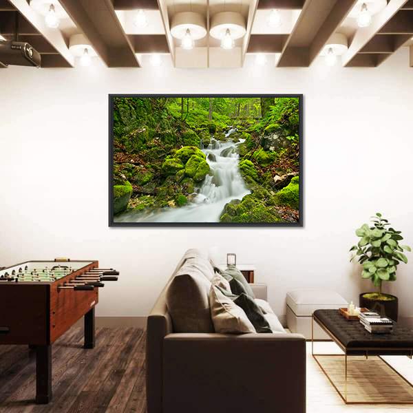 Waterfall In Slovakia Canvas Wall Art-3 Horizontal-Gallery Wrap-25" x 16"-Tiaracle