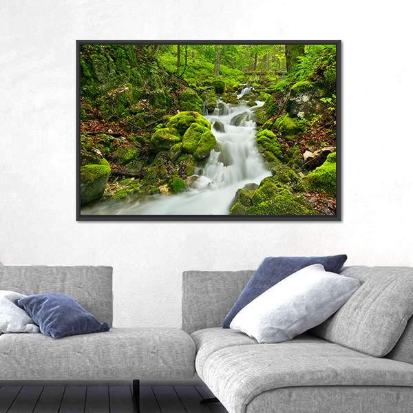 Waterfall In Slovakia Canvas Wall Art-3 Horizontal-Gallery Wrap-25" x 16"-Tiaracle