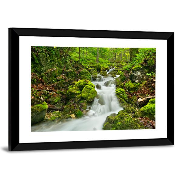 Waterfall In Slovakia Canvas Wall Art-3 Horizontal-Gallery Wrap-25" x 16"-Tiaracle