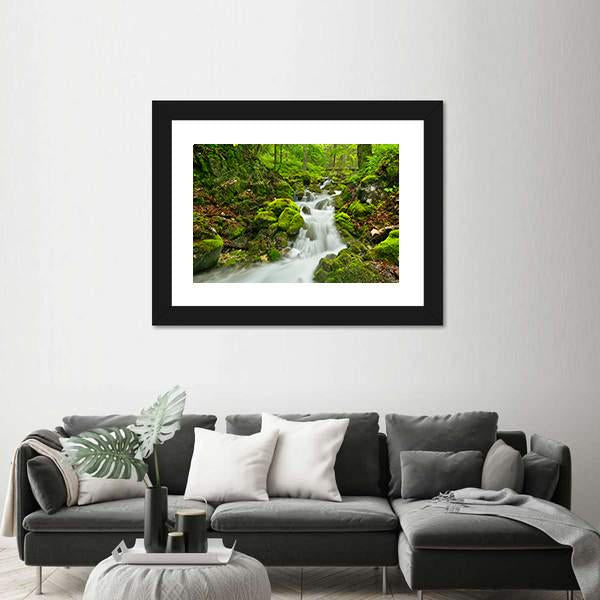 Waterfall In Slovakia Canvas Wall Art-3 Horizontal-Gallery Wrap-25" x 16"-Tiaracle