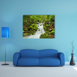 Waterfall with Moss-covered Rocks Canvas Wall Art - 1 Piece / Canvas Print / 24" x 16"
