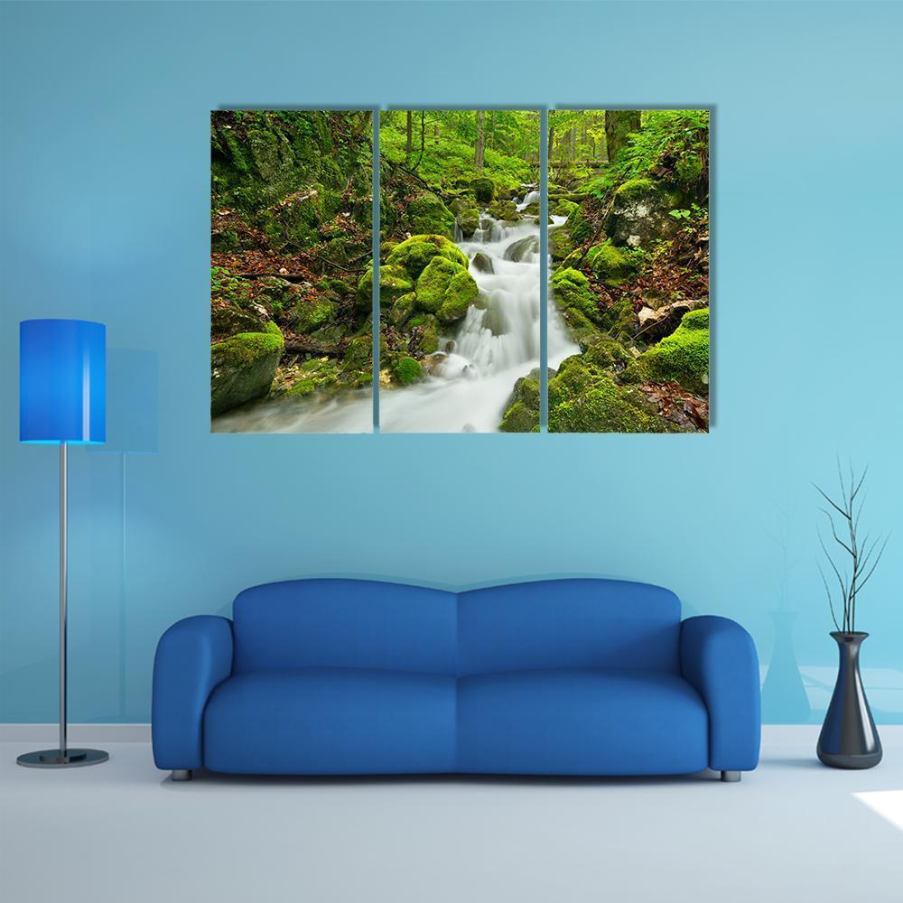 Waterfall In Slovakia Canvas Wall Art-3 Horizontal-Gallery Wrap-37" x 24"-Tiaracle