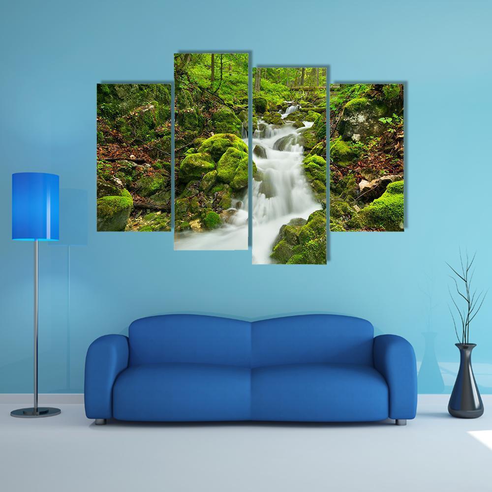 Waterfall In Slovakia Canvas Wall Art-4 Pop-Gallery Wrap-50" x 32"-Tiaracle