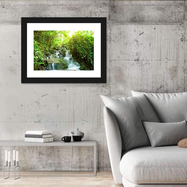 Waterfall In Small Forest Canvas Wall Art-3 Horizontal-Gallery Wrap-25" x 16"-Tiaracle