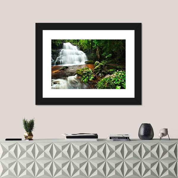 Waterfall In Thai National Park Canvas Wall Art-1 Piece-Framed Print-20" x 16"-Tiaracle